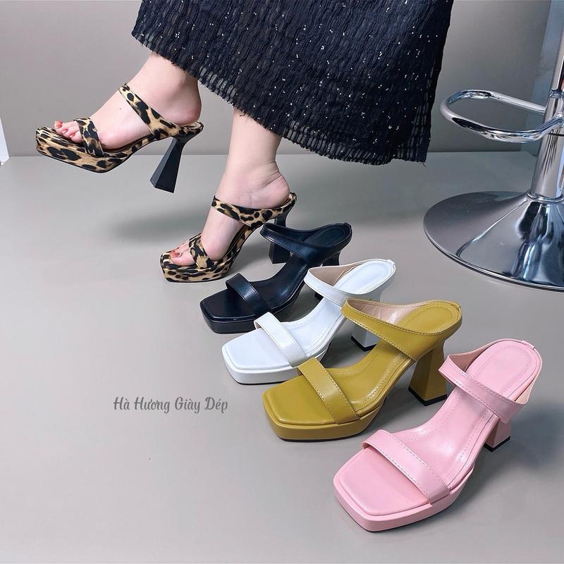   10cm  Dép cao gót nữ 2 quai mảnh đế đúp cao 10cm - Hahuonggiaydep 