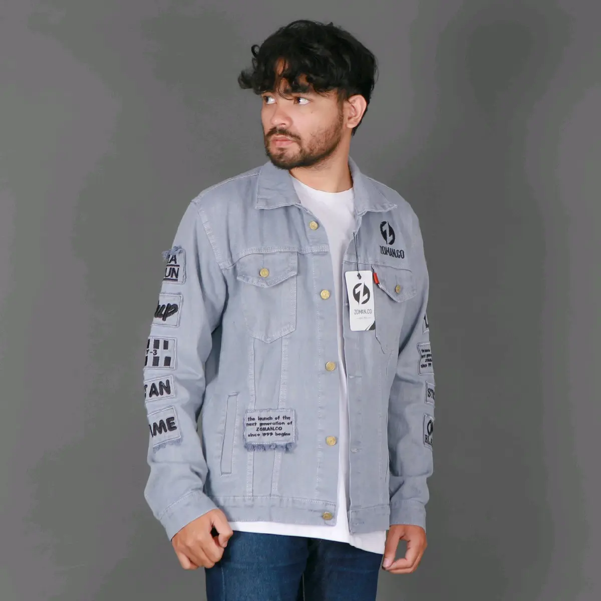 Jaket Jeans New Fashion Grey FULL Bordir Size M L XL dan XXL|Jaket Jeans Abu abu