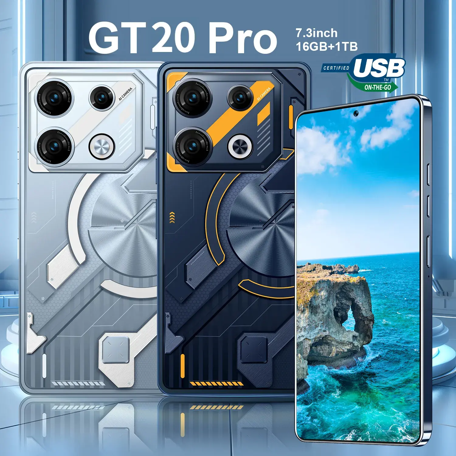 GT20 Pro New Mobile Phone Memory 7.3-Inch Perforated Large Screen Android Smartphone