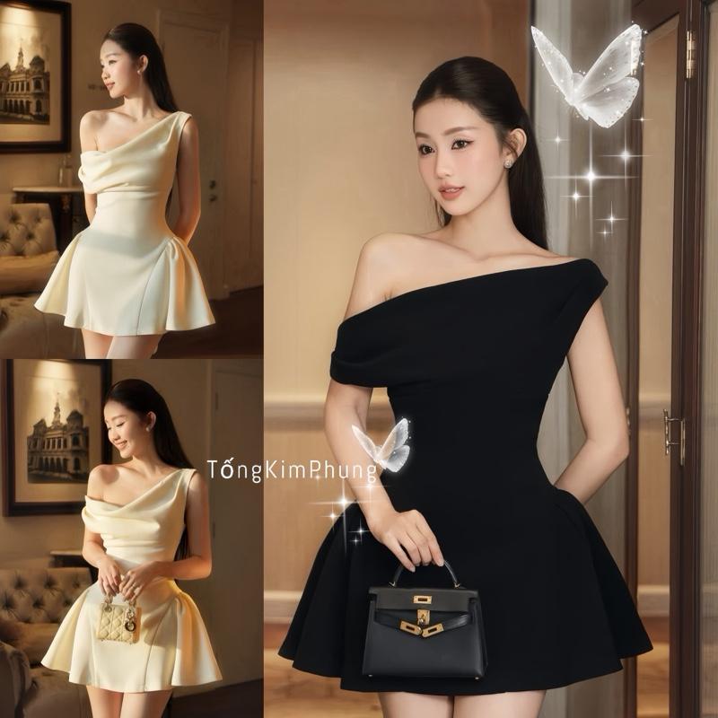   HÀNG CÓ SẴN  FOM CHUẨN MẶC ĐƯỢC 4 KIỂU ỦI KEO LOẠI 1 Y HÌNH Đầm Lệch Vai Cách Điệu Nhún Tùng Xoè Tiểu Thư Sang Trọng 
