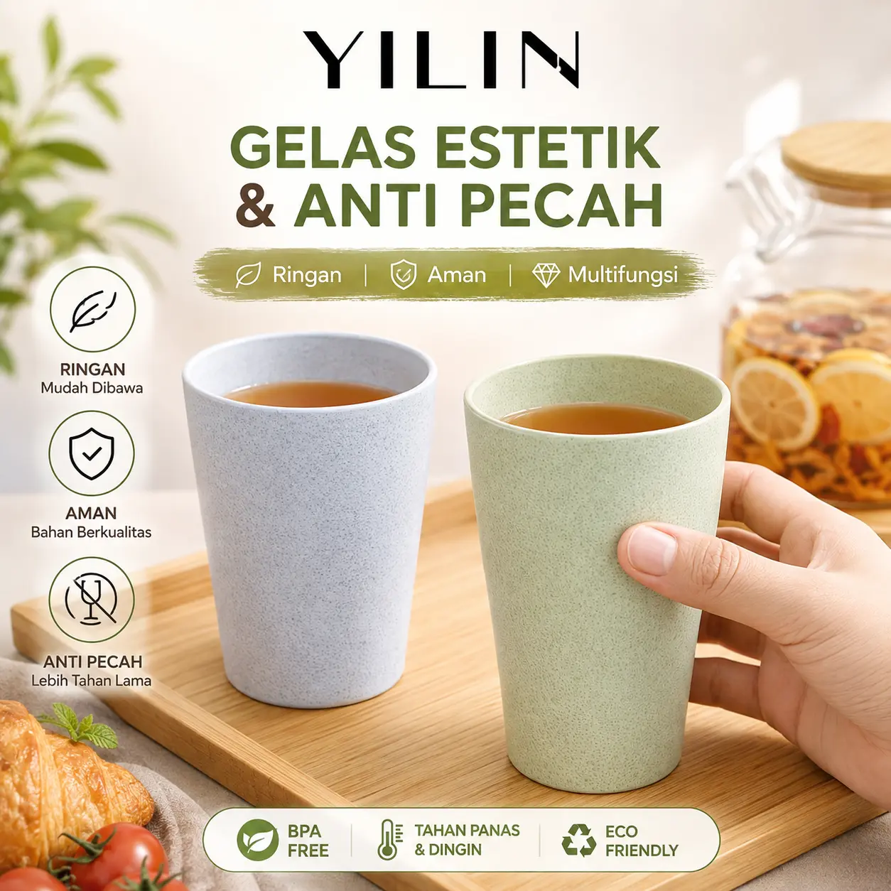 Gelas Wheat Straw Estetik BPA Free Anti Pecah untuk Sehari-hari