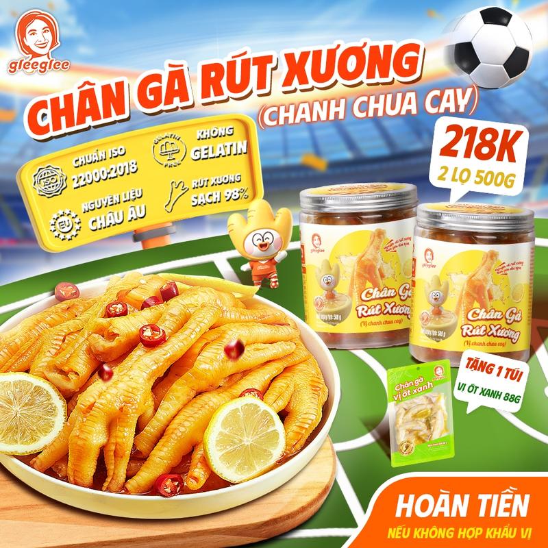 Chính hãng Lọ Chân Gà Rút Xương GleeGlee Vị CHANH 500g Tỉ lệ >98% Sạch Xương Ăn…
