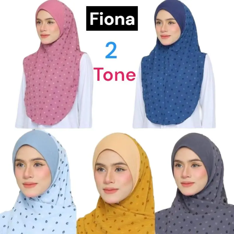 Tudung Sarung Cotton Fiona 2 Tone Tudung Raya Ready Stock Mudah di Jahitan Kemas - Awning Scuba, Awning, Iron Less, Instant