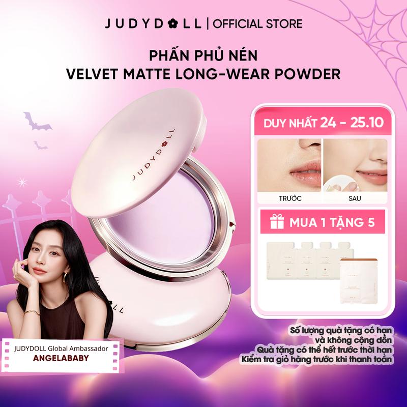 Phấn phủ nén JUDYDOLL Velvety Matte Long-Wear Powder Nâng tone Triệt sắc Kiềm Dầu Mịn da Che lỗ chân lông 8g