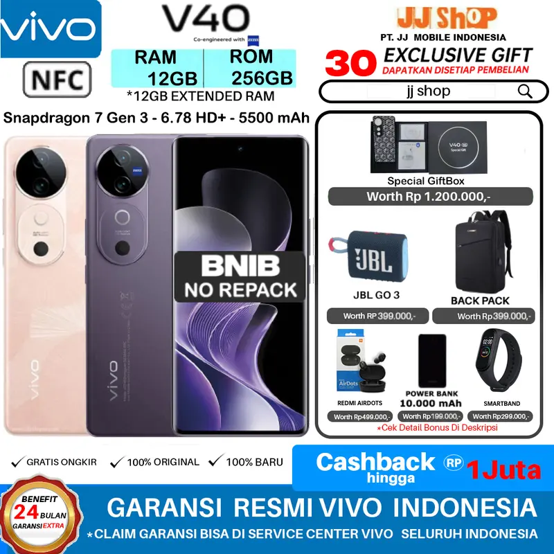 [ HP TAHAN AIR ] VIVO V40 5G 12/256 GB RAM 12GB ROM 256GB GARANSI RESMI 0