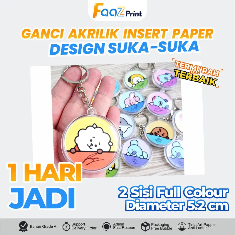 [PAKET 10 PCS 1 HARI JADI] GANCI AKRILIK INSERT PAPER KOTAK DAN BULAT BOLAK BALIK 2 SISI TERMURAH Gantungan Kunci Custom 0