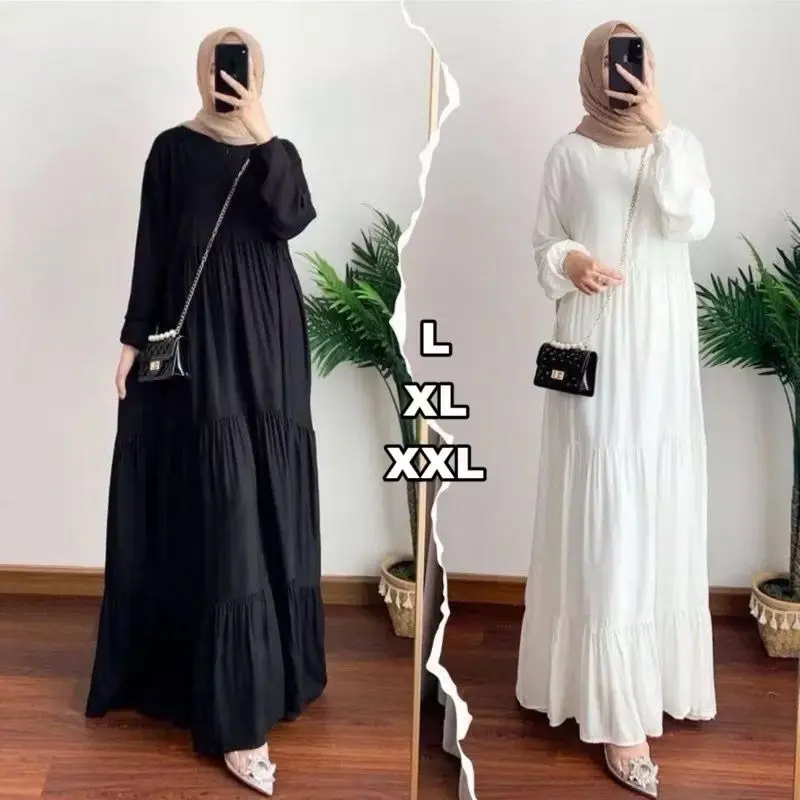 Hanum Dress Rayon Casandra Dress Baju Kondangan Busui Friendly Gamis Susun Polos Size M L XL XXL