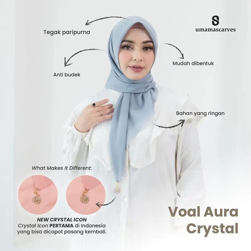 Umama Voal Aura Crystal Icon Lase Cut Original / Hijab Segi Empat / Paris Premium 6