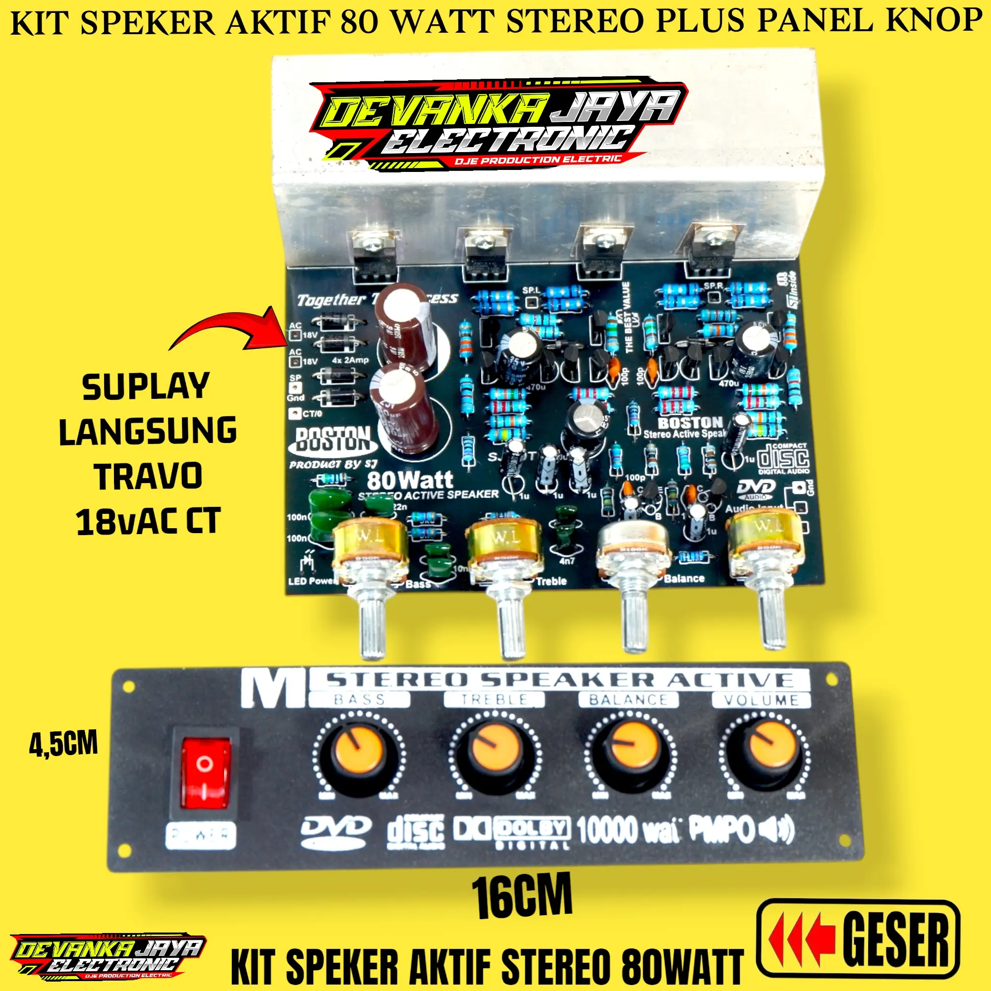 Kit Power Amplifier Active 80 watt Stereo Plus Panel Knop