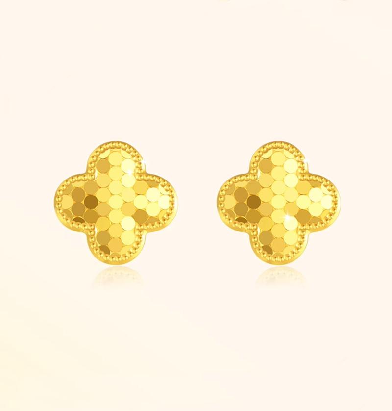 Product Introduction of 【Pre-order】Au999 Pure Gold 24K Shining Clover Fish-scales Daily Fashion Jewelry Earrings 3