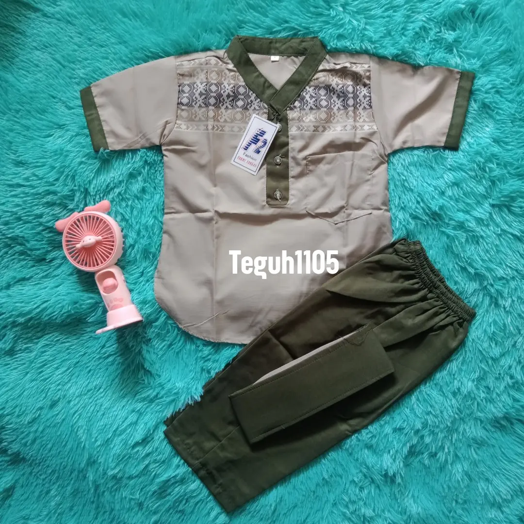 BAJU KOKO ANAK USIA 2-13TH KURTA MADINAH LENGAN PENDEK MOTIF SONGKET TERBARU 2025