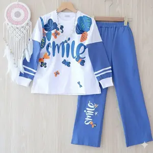 Setelan Baju Kaos Motif Smilee Anak Perempuan Terbaru Ready 1-13 Tahun /Fashion Anak Cewek Viral Kekinian Bahan Baby Terry