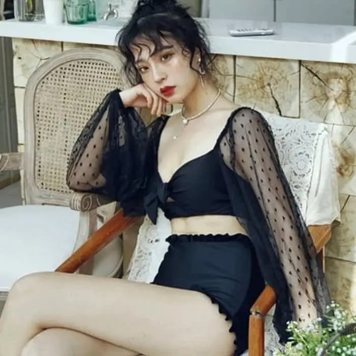 E»MY SWIMSUIT BAJU RENANG WANITA RENDA DI TANGAN POLKA HIGHWAIST PANTS 8081 V♪GZ 3