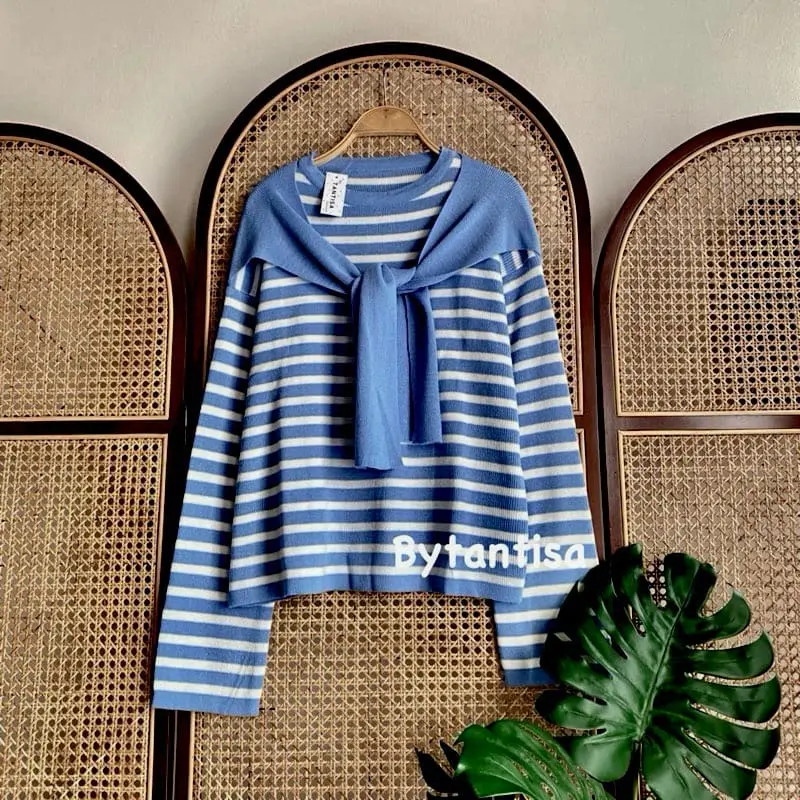 Atasan wanita lily stripe tali bagian depan - atasan wanita rajut terbaru - gaya korean style OOTD 2024 regular fushia 4
