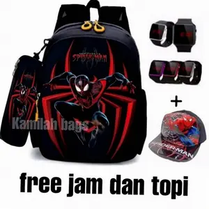 tas anak laki - tas anak Spiderman - tas sekolah anak laki - ransel sekolah anak laki (BONUS TOPI & JAM LED) | Hot Item