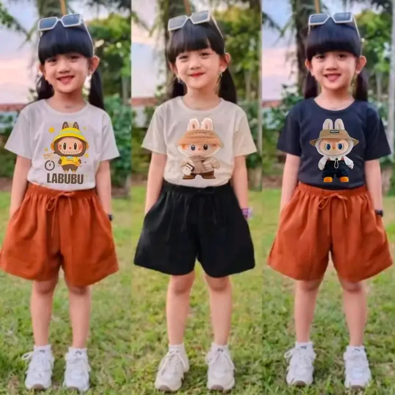 Setelan Labubu Celana Pendek Fashion Anak Perempuan Usia 2-11 Tahun 1