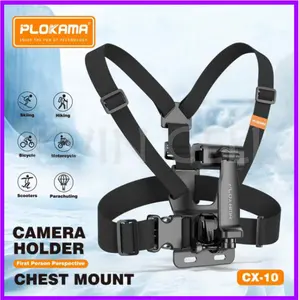 PLOKAMA CX10 Chest Strap Tali Dada Pegangan Handphone Mount Kamera Body Belt Holder HP Clip Clamp 360 Go Pro CAM Dudukan Smartphone Gantungan Elastis Mounting Action Camera Gopro Yi Cam Kogan Motovlog Sepeda
