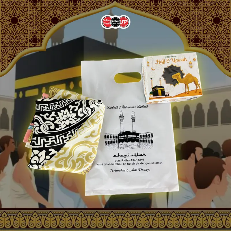 (Isi 50Pcs Size 15 x 22 & 20 x 30cm) Kantong Plastik Ibadah Haji, Umroh, Lebaran Haji | Kantong Plastik Souvenir Haji & Umroh, Kemasan Parcel Haji Hitam 3