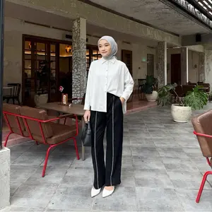 Cellist Celana Wanita Panjang Model List Sporty Casual Bahan Combed Belah Samping