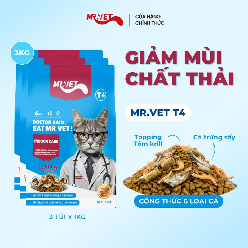   THỨC ĂN CHO MÈO  3 Túi Hạt Holistic Mr.Vet Thế hệ T4 Túi 1kg Công thức 6 loại cá  Cá ngừ Cá hồi Cá Bonito Cá cơm Cá tuyết cùng Topping Cá trứng và Tôm Krill sấy khô duy trì thể trạng lý tưởng cho mèo ít vận động phù hợp cho mèo mọi lứa tuổi 