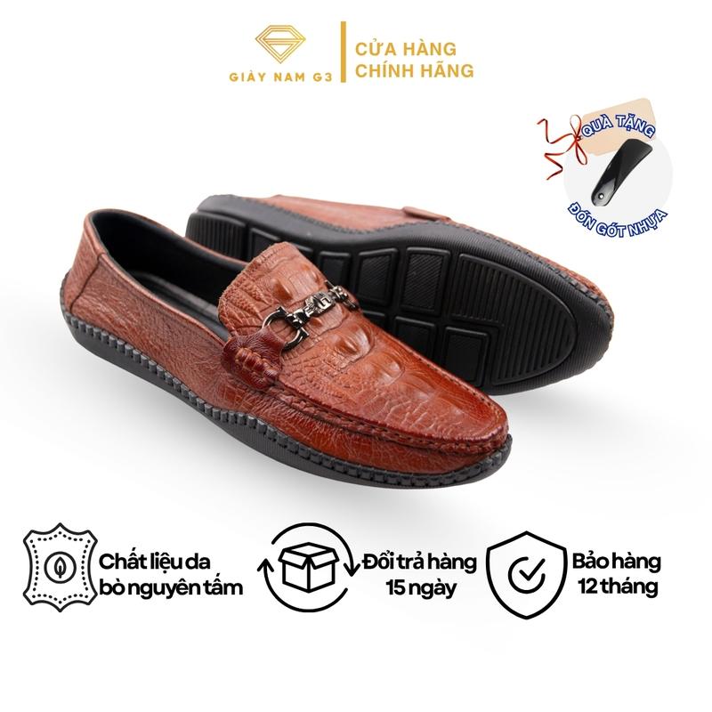  Giày Lười Nam Da Bò Dập Vân Cá Sấu GN-30 Đai Thép Đế Cao Su Nhẹ Đi Êm Chân  Tặng Đón Gót  