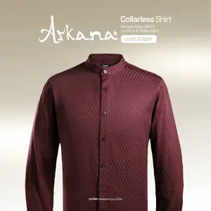 CUTOFF Arkana Dobby Bordir Collarless Shirt Kemeja Koko Pria Lengan Panjang