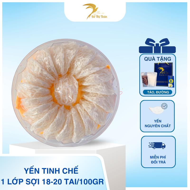 [TTMS] 100 gram Yến tinh chế 1 lớp sợi 18 - 20 tai -Kèm  táo đỏ, đường phèn - Yến sào Đỗ Thị Toán