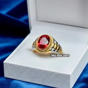 Toko Khoir Seare Cincin Batu Merah Delima Siam Cating 8x10 Super Mewah Minimalis untuk Pria dan Wanita