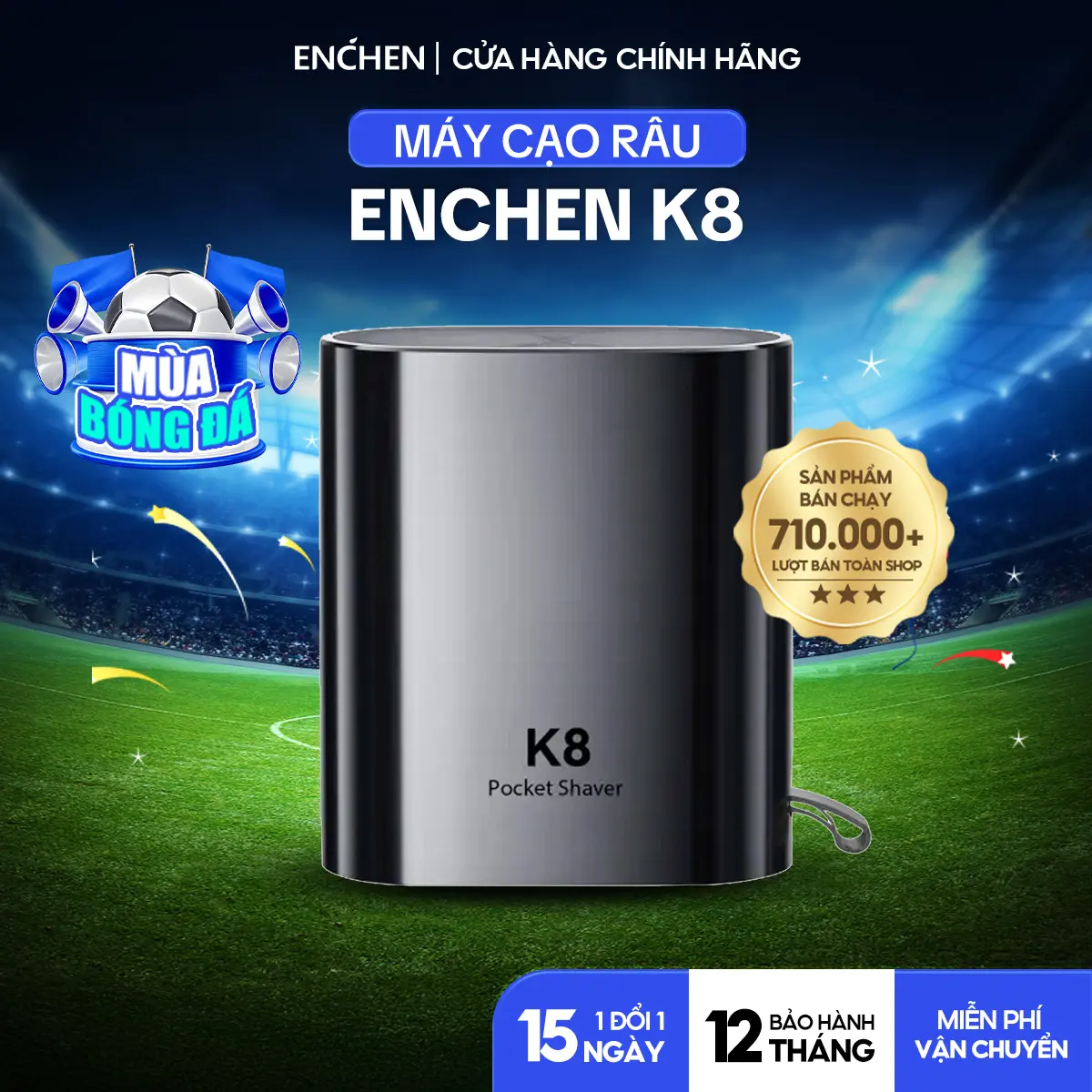 Máy cạo râu Enchen K8 đầu cạo 2D ẩn, chống nước toàn thân, 18 lưỡi dao tự mài, pin dùng đến 60 ngày - BH 12 tháng