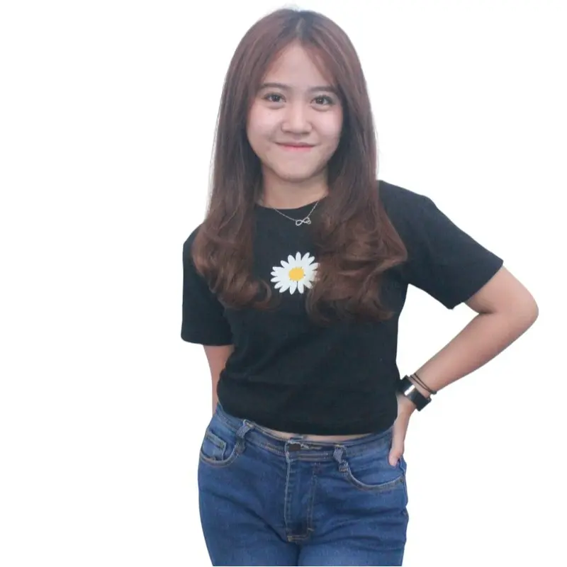 FLAVIO CROP TOP KAOS POLOS BASIC TEE WANITA KAOS POLOS LENGAN PENDEK BUNGA MATAHARI Santai Atasan Hitam Nyaman baju  crop baju  wanita baju  baby  tee  wanita Motif kaos  slim  fit  wanita 4