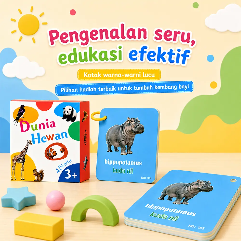 Kartu bilingual anak Kartu pengenalan hewan dunia Kartu pengenalan angka bentuk transportasi profesi Kartu edukasi untuk bermain interaksi orang tua anak Main edukasi sebelum tidur Mainan edukasi anak 0-6 tahun