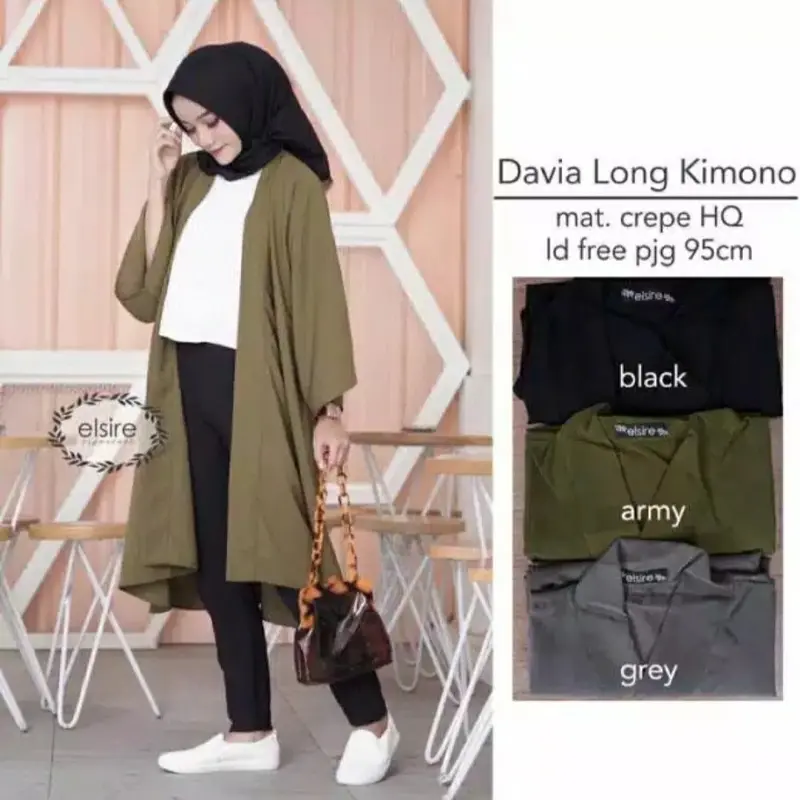 Davia Long Outer Cardingan Kimono Hijab Muslimah Panjang Atasan Wanita Baju Fashion Wanita Cardigan Muslim Fit Oversize Tebal Basic Kardigan Cod 0