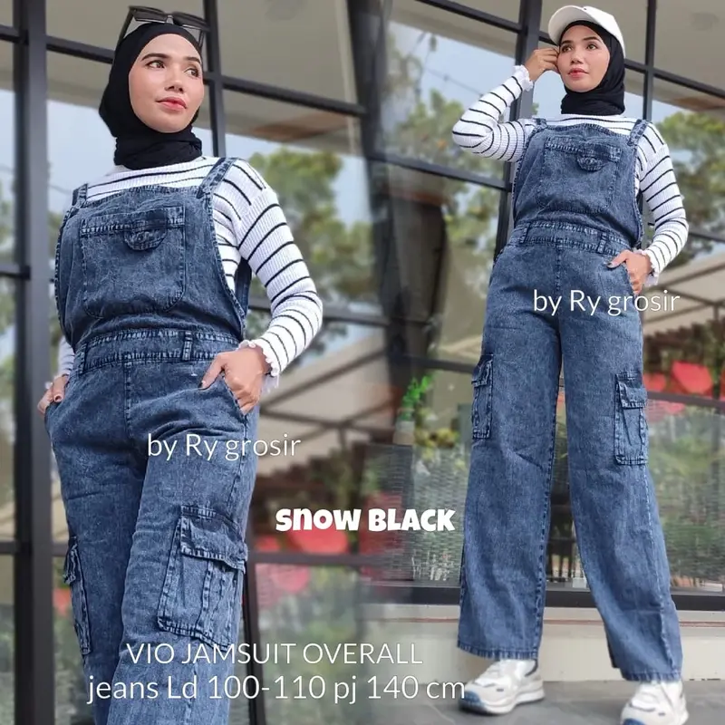 Jamsuit Overall Wanita Bahan Katun Twill Polos Panjang Dan Jamsuit jeans 8