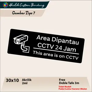 Akrilik Diawasi CCTV 24 JAM TIPE 7 Acrylic Transparant Sticker Miror Anti Air Anti Pudar