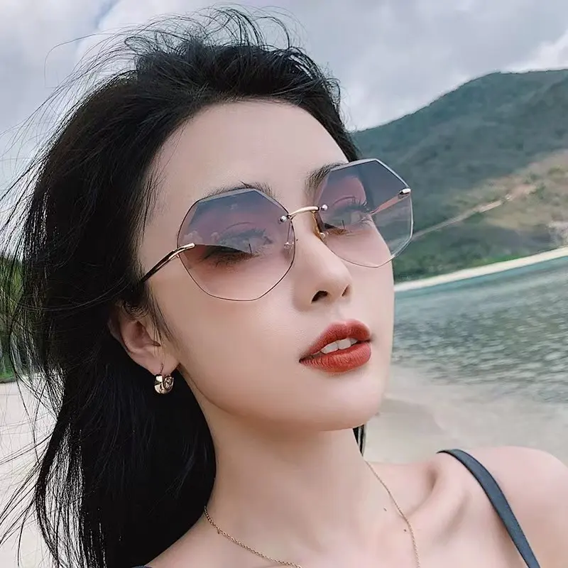 Kính râm thời trang chống bức xạ UV400, khung kim loại viền toàn bộ dành cho phụ nữ và bé gái, phong cách Hàn Quốc, cửa hàng kính mắt