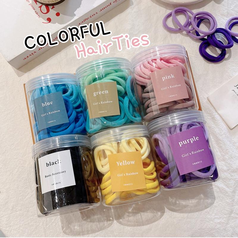 (50 pcs/box) Korean Style Colorful Hair Ties (Getah Rambut) Seamless ...