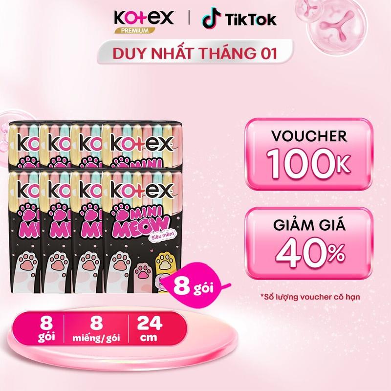   QUÀ TẶNG HOT  8 gói băng vệ sinh nữ nhập khẩu Kotex MiniMeow 24cm siêu mỏng cánh Mặt bông Siêu mềm thoáng khí bvs mèo tiện lợi khủ mùi chống tràn ngày ít 8 miếng gói bvs kinh nguyệt nhiều miễn phí vận chuyển bvs chính hãng tampon. 