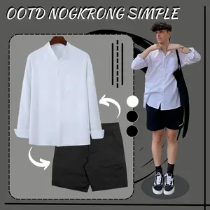 Cstl - Style Setetan Kemeja Putih Mix Short Pants Hitam outfit cowok korean Apprl-013 setelan  starboy o