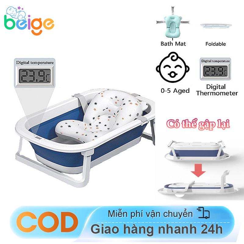  Beige chậu tắm cho bé Chậu tắm gấp gọn Bồn tắm gấp gọn có nhiệt kế thiết kế nhỏ gọn tiện lợi an 