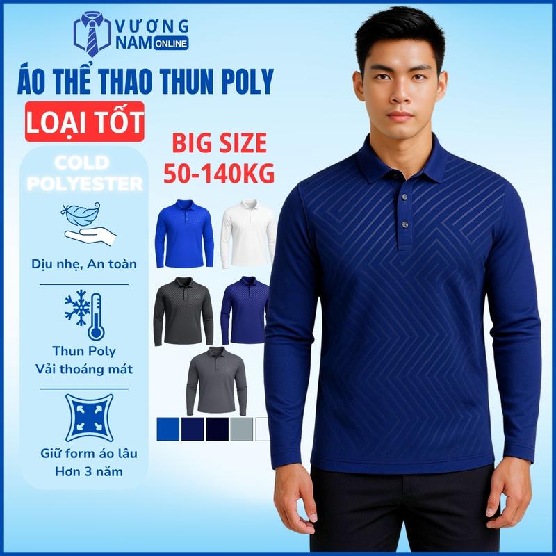 Áo POLO dài tay nam BIG SIZE thể thao vải thun lạnh dày hàng may chuẩn đẹp vân dập chìm LOẠI TỐT VNO162