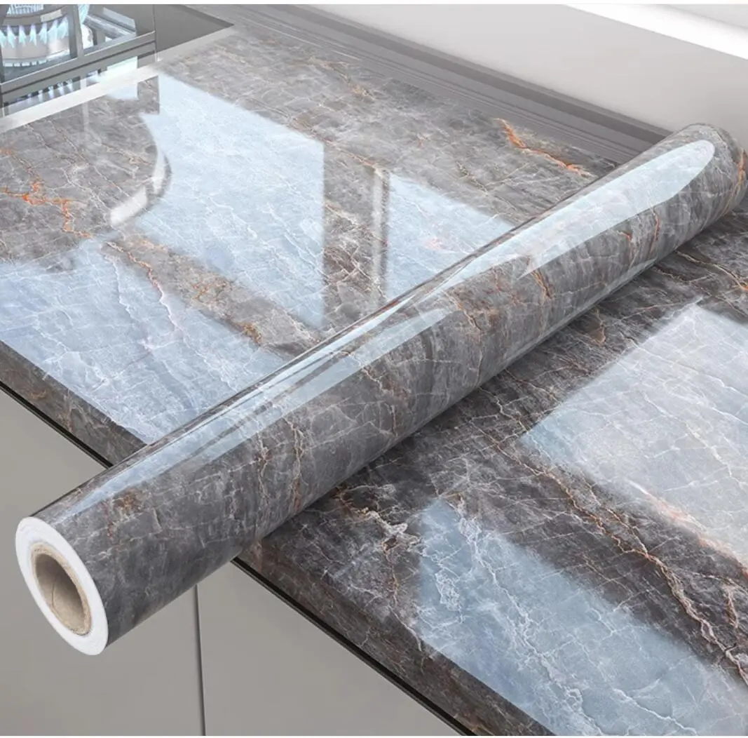 Thickten Marble Self Adhesive Wallpaper Kitchen Waterproof Oilproof Wall Sticker Wardrobe Table Renovation Decals Sticker 40CM x1M