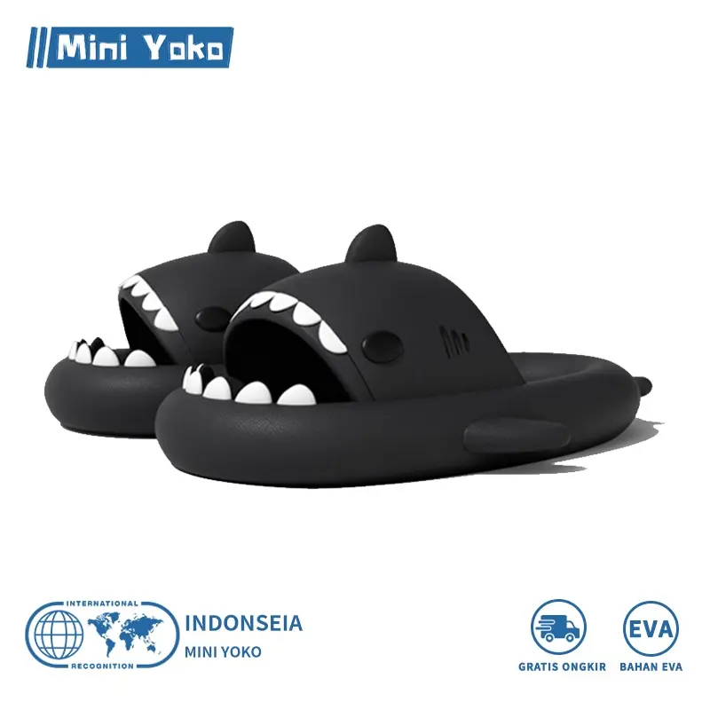 MINI YOKO Sandal hiu dewasa terbaru Sepatu sandal jelly wanita import Sendal Slop Flat Rumah Empuk Elastis Sendal Anti Slip murah Karet Outdoors Summer Black Pink 0