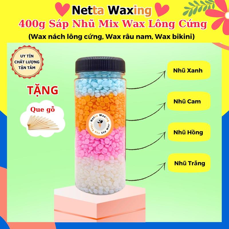 400g Sáp Nhũ Wax Lông CỨNG - Sáp Nhũ Chuyên Wax Nách lông cứng Râu Nam Wax Bikini - Tặng que gỗ Waxing - Sáp thơm wax êm sạch lông Cạo Râu