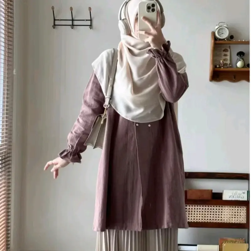 NARA Tunik-Tunik atasan wanita Muslim atasan outer terbaru kancing aktif Variasi Panjang Oversize Remaja 6