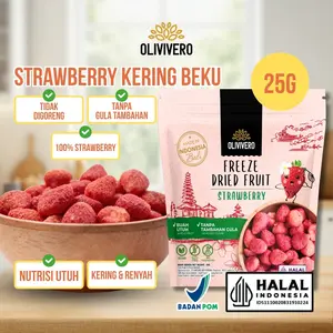 Olivivero Freeze Dried Fruit Strawberry 25g - Camilan Buah Stroberi Buah Utuh 25g