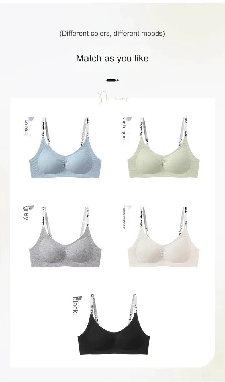 Product Introduction of Letter Braces Seamless Underwear Small Chest Push up Spring and Summer Thin and Comfortable Breathable Belly Extraction Breast Fixed Cup Sports Bra 17