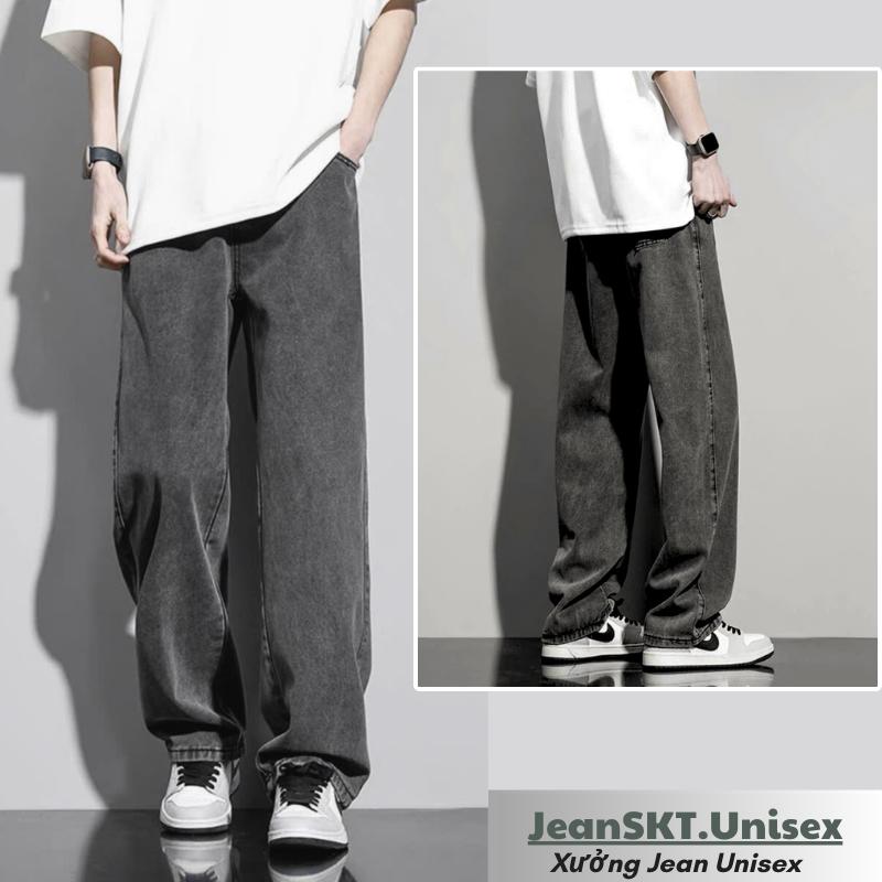 JeanSKT Quần Jean Unisex Màu Xám Ống Rộng Nam Nữ Form Suông Regular Fit Vải Cotton 99% Chất Lượng Cao Xưởng Haven's Màu Wash Thoải Mái Khi Mặc