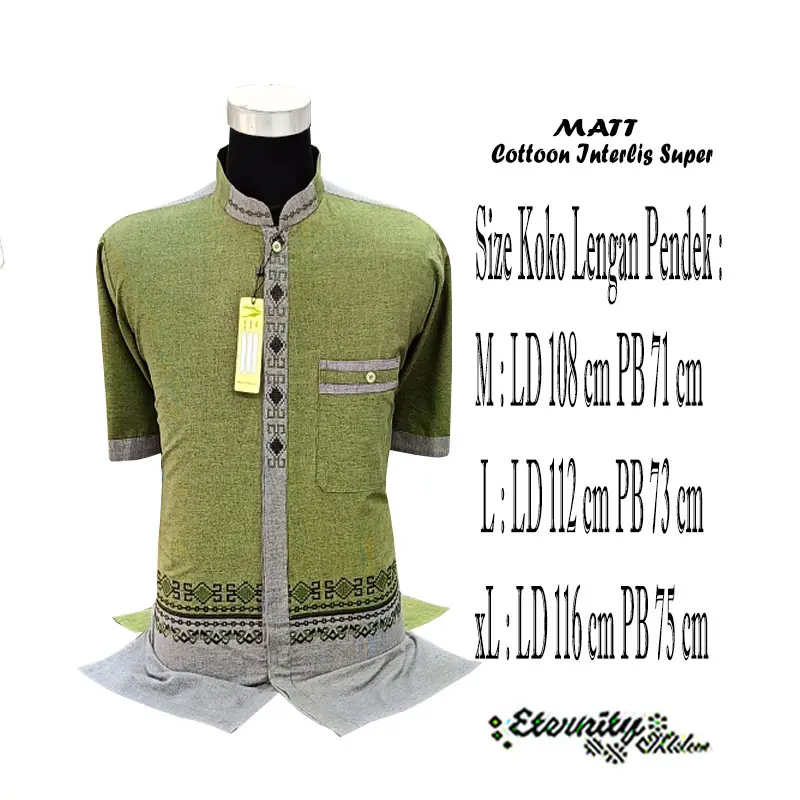 Eternity Moslem Baju Koko Pria Dewasa Bordir Lengan Pendek Muslim Kombinasi  Katun Atasan Motif Baju Koko Baju Koko 5