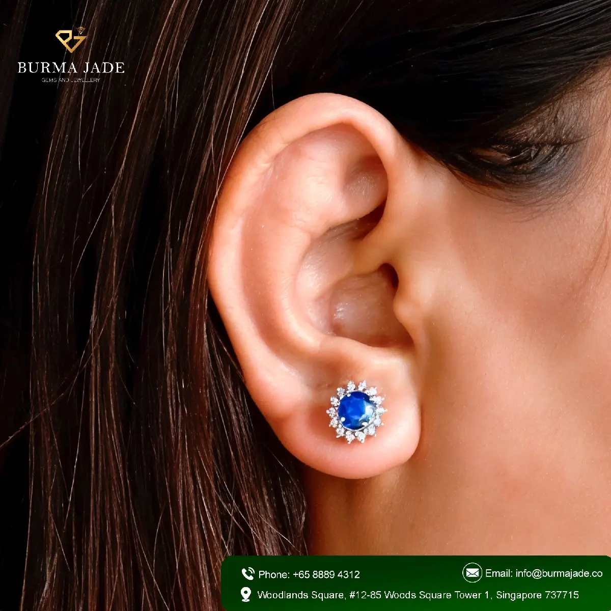 Natural Sapphire Earrings surrounded by sparkling diamonds
