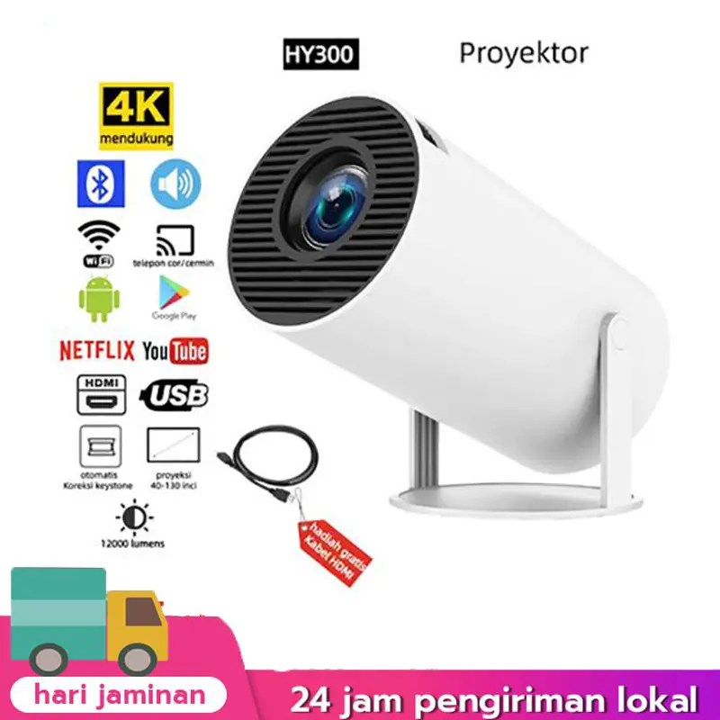 HY300 Proyektor mini Portable HD Smart Projector Android 11 OS 180 Lumens Outdoor TV Proyektor Jam Lcd smart  proyektor mapping  proyektor